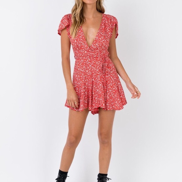 Princess Polly Pants - Princess Polly romper red floral sexy summer size4